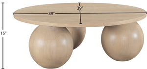 Meridian Furniture Fitch Oak Veneer Coffee Table with Sculptural Spherical Legs for Art Deco Living Rooms Natural A 99082Oak-CT