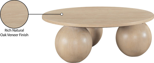 Meridian Furniture Fitch Oak Veneer Coffee Table with Sculptural Spherical Legs for Art Deco Living Rooms Natural A 99082Oak-CT