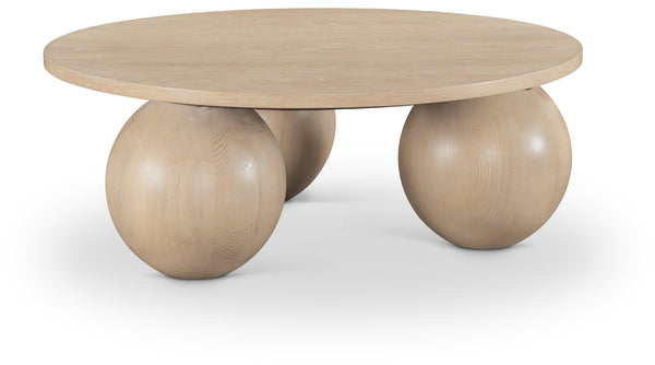 Meridian Furniture Fitch Oak Veneer Coffee Table with Sculptural Spherical Legs for Art Deco Living Rooms Natural A 99082Oak-CT