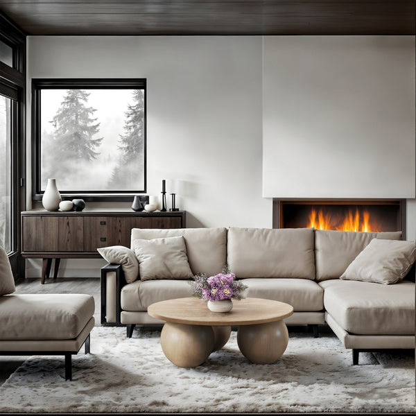 Meridian Furniture Fitch Oak Veneer Coffee Table with Sculptural Spherical Legs for Art Deco Living Rooms Natural A 99082Oak-CT