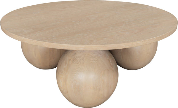 Meridian Furniture Fitch Oak Veneer Coffee Table with Sculptural Spherical Legs for Art Deco Living Rooms Natural A 99082Oak-CT