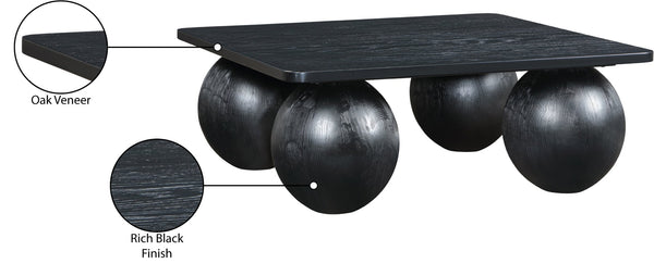 Meridian Furniture Fitch Oak Veneer Coffee Table with Sculptural Spherical Legs for Art Deco Living Rooms Black B 99083Black-CT