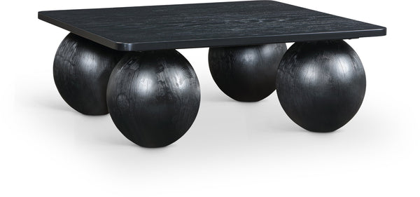 Meridian Furniture Fitch Oak Veneer Coffee Table with Sculptural Spherical Legs for Art Deco Living Rooms Black B 99083Black-CT