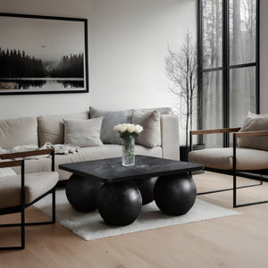Meridian Furniture Fitch Oak Veneer Coffee Table with Sculptural Spherical Legs for Art Deco Living Rooms Black B 99083Black-CT