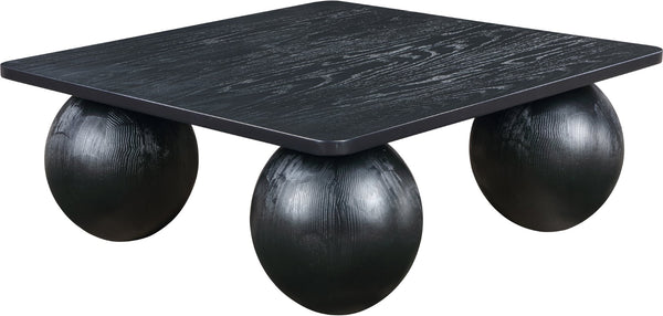 Meridian Furniture Fitch Oak Veneer Coffee Table with Sculptural Spherical Legs for Art Deco Living Rooms Black B 99083Black-CT