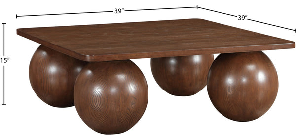 Meridian Furniture Fitch Oak Veneer Coffee Table with Sculptural Spherical Legs for Art Deco Living Rooms Brown B 99083Brown-CT
