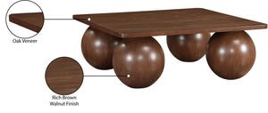 Meridian Furniture Fitch Oak Veneer Coffee Table with Sculptural Spherical Legs for Art Deco Living Rooms Brown B 99083Brown-CT