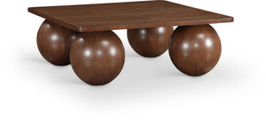 Meridian Furniture Fitch Oak Veneer Coffee Table with Sculptural Spherical Legs for Art Deco Living Rooms Brown B 99083Brown-CT