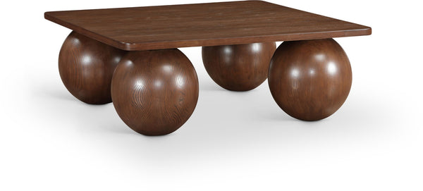 Meridian Furniture Fitch Oak Veneer Coffee Table with Sculptural Spherical Legs for Art Deco Living Rooms Brown B 99083Brown-CT