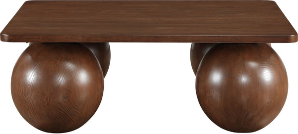 Meridian Furniture Fitch Oak Veneer Coffee Table with Sculptural Spherical Legs for Art Deco Living Rooms Brown B 99083Brown-CT