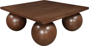 Meridian Furniture Fitch Oak Veneer Coffee Table with Sculptural Spherical Legs for Art Deco Living Rooms Brown B 99083Brown-CT