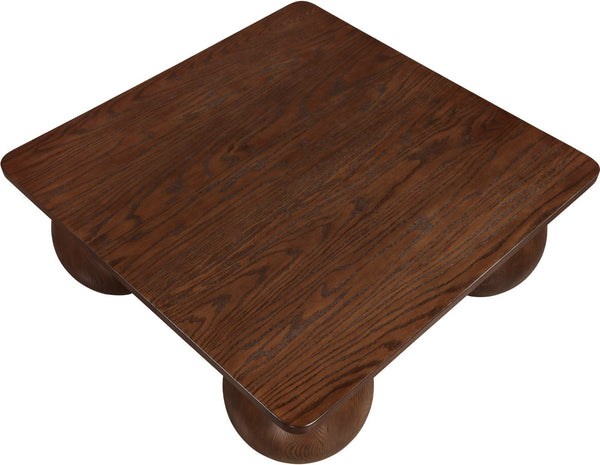Meridian Furniture Fitch Oak Veneer Coffee Table with Sculptural Spherical Legs for Art Deco Living Rooms Brown B 99083Brown-CT