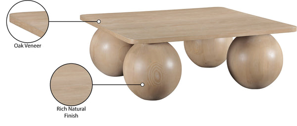 Meridian Furniture Fitch Oak Veneer Coffee Table with Sculptural Spherical Legs for Art Deco Living Rooms Natural B 99083Oak-CT