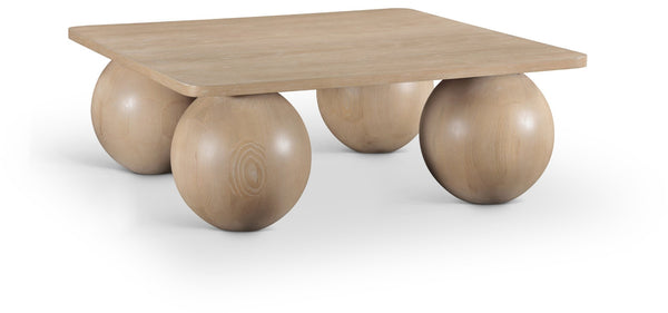 Meridian Furniture Fitch Oak Veneer Coffee Table with Sculptural Spherical Legs for Art Deco Living Rooms Natural B 99083Oak-CT