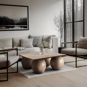 Meridian Furniture Fitch Oak Veneer Coffee Table with Sculptural Spherical Legs for Art Deco Living Rooms Natural B 99083Oak-CT