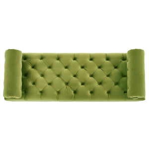English Elm Modern Tufted Velvet Bench with Gourd Legs and Pillows for Bedroom Entryway Green N761P335807F