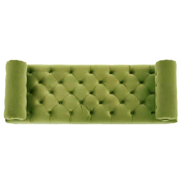 English Elm Modern Tufted Velvet Bench with Gourd Legs and Pillows for Bedroom Entryway Green N761P335807F