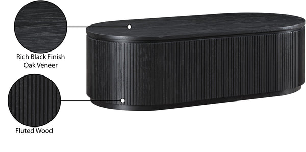 Meridian Furniture Moana Fluted Wood Coffee Table with Hidden Storage Cabinet for Modern Living Rooms Black 52 inches 99085Black-CT
