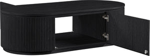 Meridian Furniture Moana Fluted Wood Coffee Table with Hidden Storage Cabinet for Modern Living Rooms Black 52 inches 99085Black-CT