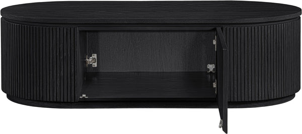 Meridian Furniture Moana Fluted Wood Coffee Table with Hidden Storage Cabinet for Modern Living Rooms Black 52 inches 99085Black-CT