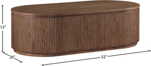 Meridian Furniture Moana Fluted Wood Coffee Table with Hidden Storage Cabinet for Modern Living Rooms Brown 52 inches 99085Brown-CT