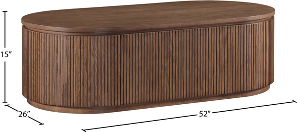 Meridian Furniture Moana Fluted Wood Coffee Table with Hidden Storage Cabinet for Modern Living Rooms Brown 52 inches 99085Brown-CT