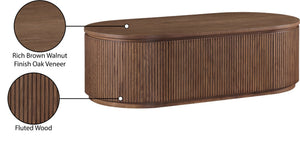 Meridian Furniture Moana Fluted Wood Coffee Table with Hidden Storage Cabinet for Modern Living Rooms Brown 52 inches 99085Brown-CT