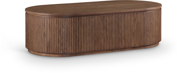 Meridian Furniture Moana Fluted Wood Coffee Table with Hidden Storage Cabinet for Modern Living Rooms Brown 52 inches 99085Brown-CT