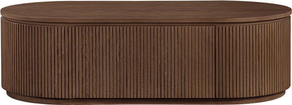 Meridian Furniture Moana Fluted Wood Coffee Table with Hidden Storage Cabinet for Modern Living Rooms Brown 52 inches 99085Brown-CT