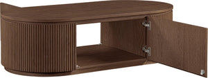 Meridian Furniture Moana Fluted Wood Coffee Table with Hidden Storage Cabinet for Modern Living Rooms Brown 52 inches 99085Brown-CT