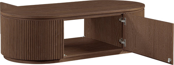 Meridian Furniture Moana Fluted Wood Coffee Table with Hidden Storage Cabinet for Modern Living Rooms Brown 52 inches 99085Brown-CT