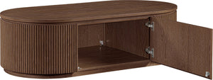 Meridian Furniture Moana Fluted Wood Coffee Table with Hidden Storage Cabinet for Modern Living Rooms Brown 52 inches 99085Brown-CT