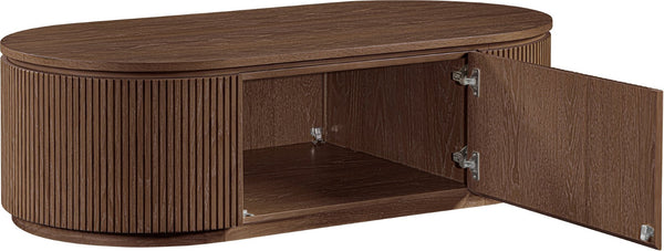 Meridian Furniture Moana Fluted Wood Coffee Table with Hidden Storage Cabinet for Modern Living Rooms Brown 52 inches 99085Brown-CT