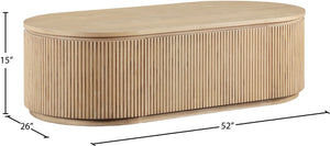 Meridian Furniture Moana Fluted Wood Coffee Table with Hidden Storage Cabinet for Modern Living Rooms Natural 52 inches 99085Oak-CT