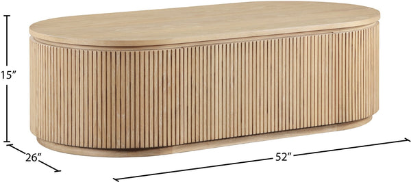 Meridian Furniture Moana Fluted Wood Coffee Table with Hidden Storage Cabinet for Modern Living Rooms Natural 52 inches 99085Oak-CT