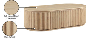 Meridian Furniture Moana Fluted Wood Coffee Table with Hidden Storage Cabinet for Modern Living Rooms Natural 52 inches 99085Oak-CT