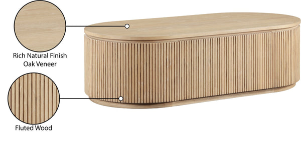 Meridian Furniture Moana Fluted Wood Coffee Table with Hidden Storage Cabinet for Modern Living Rooms Natural 52 inches 99085Oak-CT
