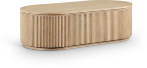 Meridian Furniture Moana Fluted Wood Coffee Table with Hidden Storage Cabinet for Modern Living Rooms Natural 52 inches 99085Oak-CT