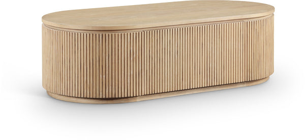 Meridian Furniture Moana Fluted Wood Coffee Table with Hidden Storage Cabinet for Modern Living Rooms Natural 52 inches 99085Oak-CT