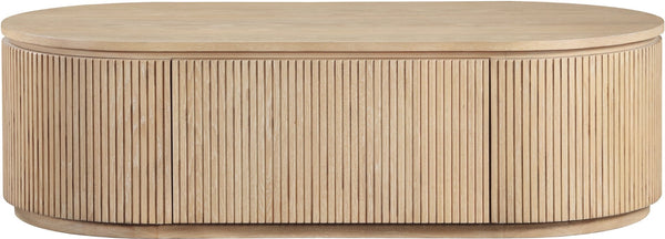 Meridian Furniture Moana Fluted Wood Coffee Table with Hidden Storage Cabinet for Modern Living Rooms Natural 52 inches 99085Oak-CT