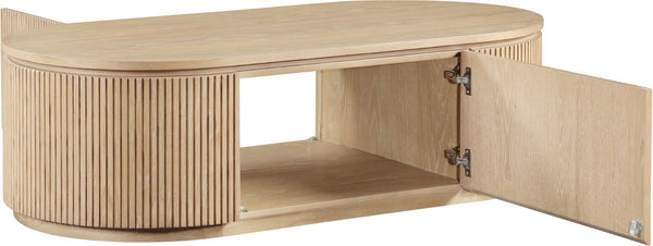 Meridian Furniture Moana Fluted Wood Coffee Table with Hidden Storage Cabinet for Modern Living Rooms Natural 52 inches 99085Oak-CT