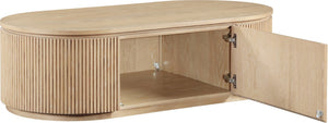 Meridian Furniture Moana Fluted Wood Coffee Table with Hidden Storage Cabinet for Modern Living Rooms Natural 52 inches 99085Oak-CT
