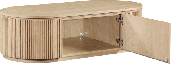 Meridian Furniture Moana Fluted Wood Coffee Table with Hidden Storage Cabinet for Modern Living Rooms Natural 52 inches 99085Oak-CT