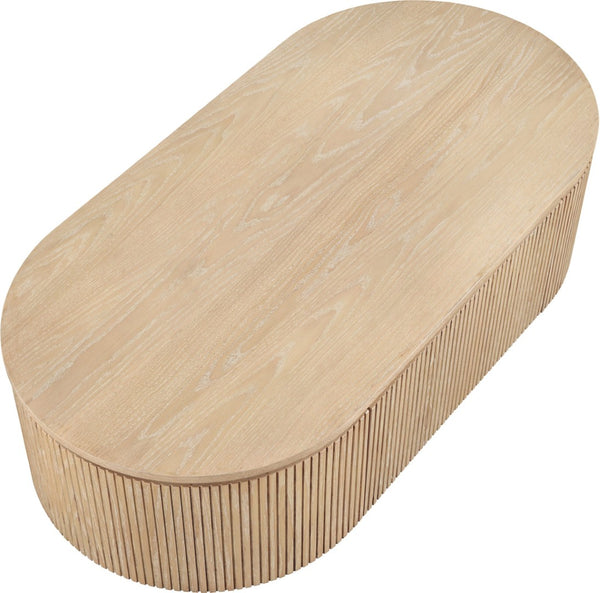 Meridian Furniture Moana Fluted Wood Coffee Table with Hidden Storage Cabinet for Modern Living Rooms Natural 52 inches 99085Oak-CT