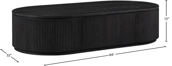 Meridian Furniture Moana Fluted Wood Coffee Table with Hidden Storage Cabinet for Modern Living Rooms Black 64 inches 99086Black-CT