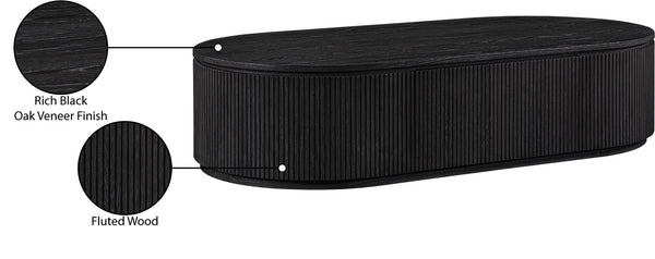 Meridian Furniture Moana Fluted Wood Coffee Table with Hidden Storage Cabinet for Modern Living Rooms Black 64 inches 99086Black-CT