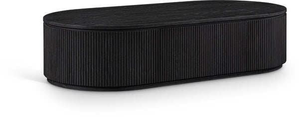 Meridian Furniture Moana Fluted Wood Coffee Table with Hidden Storage Cabinet for Modern Living Rooms Black 64 inches 99086Black-CT