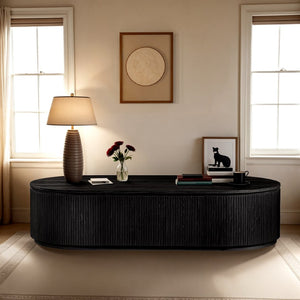Meridian Furniture Moana Fluted Wood Coffee Table with Hidden Storage Cabinet for Modern Living Rooms Black 64 inches 99086Black-CT