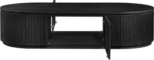 Meridian Furniture Moana Fluted Wood Coffee Table with Hidden Storage Cabinet for Modern Living Rooms Black 64 inches 99086Black-CT