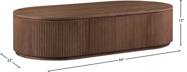 Meridian Furniture Moana Fluted Wood Coffee Table with Hidden Storage Cabinet for Modern Living Rooms Brown 64 inches 99086Brown-CT
